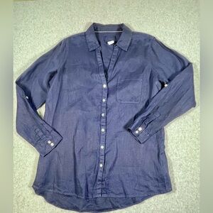 Sigrid Olsen 100% Linen Blue Button  Shirt Size M